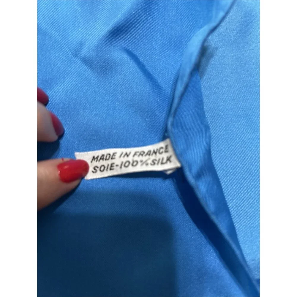 YVes St Laurent silk scarf Blue Check Deisgner Preppy quiet Luxury designer
